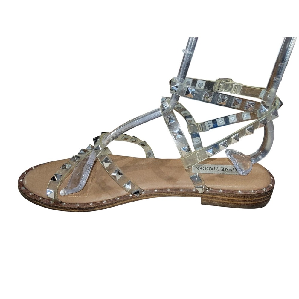 Steve Madden Sandals Womens 8 M Travel Studded Casual Ankle‎ Strappy Flats Brown - Picture 5 of 13